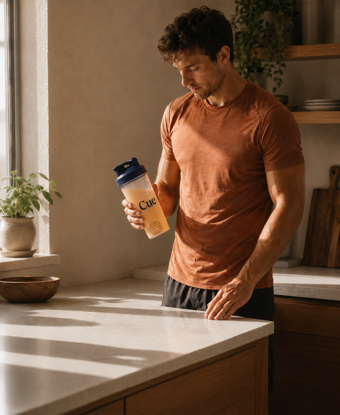 Morning kitchen prep with a Cue shaker